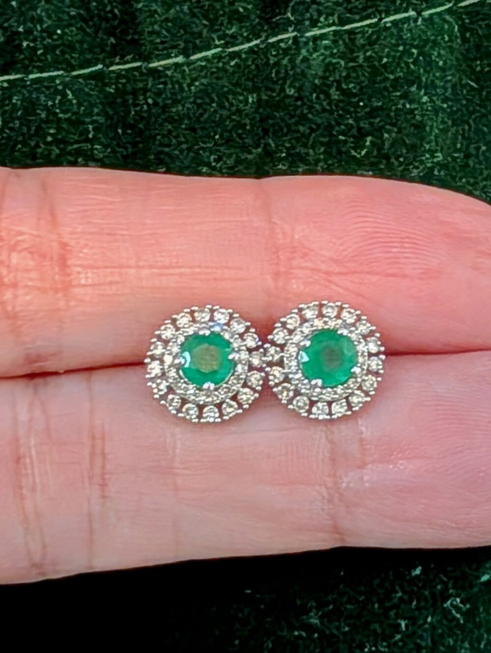 Emerald Halo Stud Earrings -